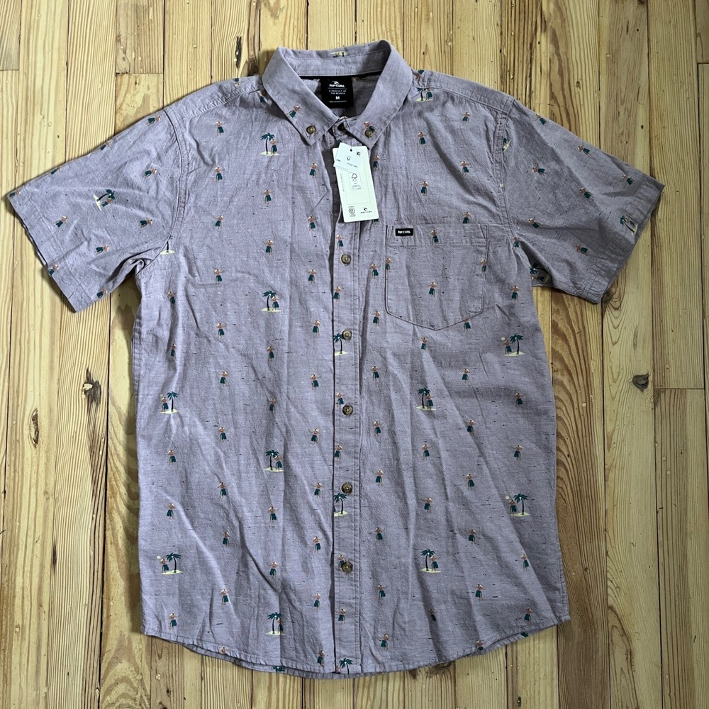 NWT Rip Curl Mens Short Sleeve Button Up‎ Shirt Aloha Hawaiian Print Size Medium